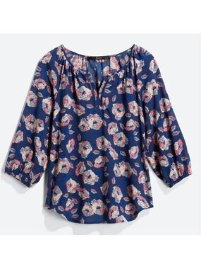 𝅺Fun 2 Fun Aleta Lattice Detail Blouse - Blue Floral - Size Xsmall